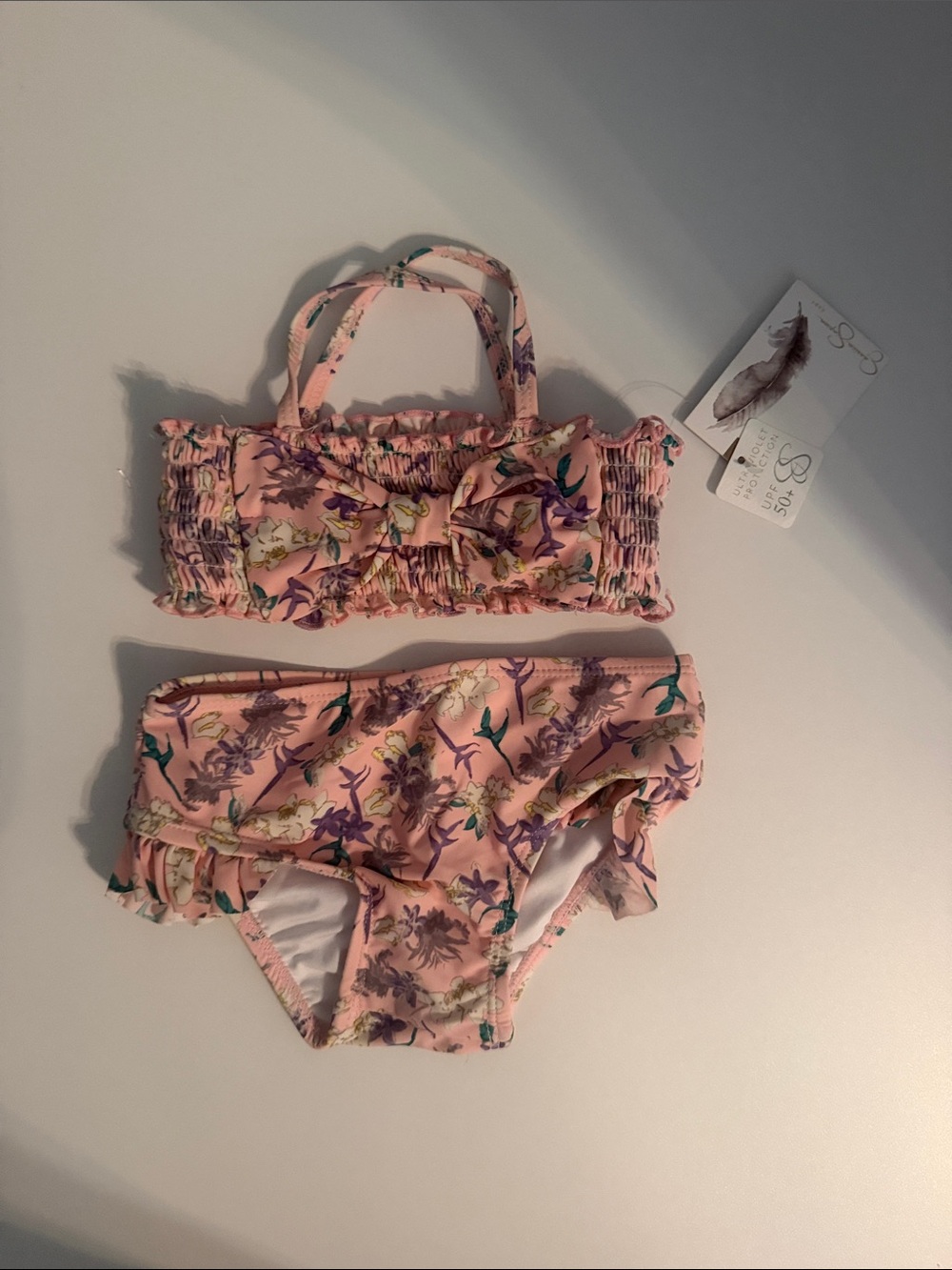 Jessica Simpson Pink Floral Ruffle Two-Piece Swim Set